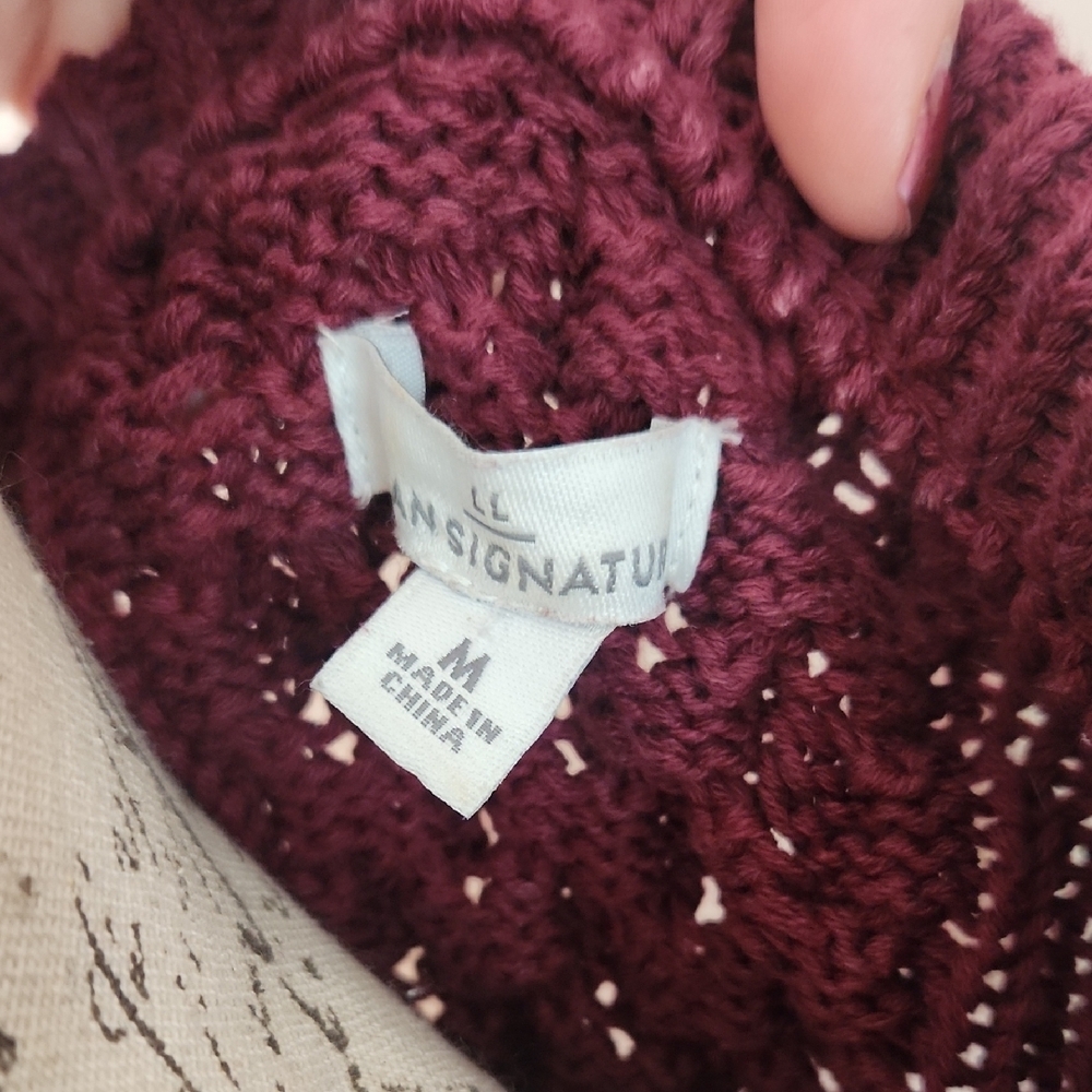L.L. Bean Burgundy, Cream, and Navy Cable Knit Sweater - Picture 5 of 7